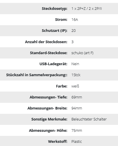 Elektrischer Verteiler mit Zentralschalter, 1x2P+E Schuko, 2x2P/II, weiß