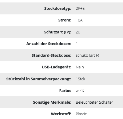 Einzelnetzteil 1x2P+Z (Schuko) mit Zentralschalter, weiß