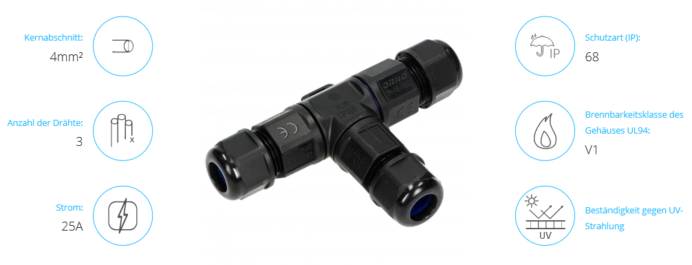 Kabelverbinder, T-Verteiler 3x4mm², 450V/25A