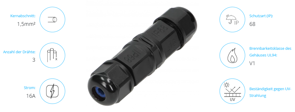 MINI-Kabelverbinder, gerade, 3x1.5mm², 450V/16A