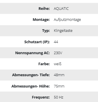 Klingeltaster aufputz AQUATIC IP44, weiß