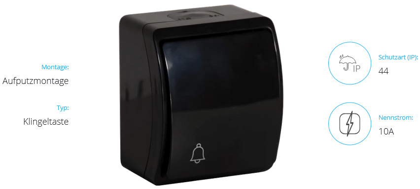 Klingeltaster aufputz AQUATIC IP44, schwarz