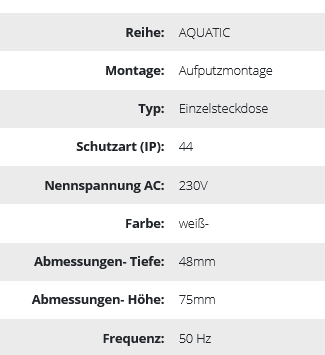 Einzelsteckdose aufputz 2P+Ed Schuko AQUATIC IP44 rauchig weiß