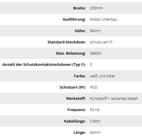 Möbel-Steckdose 3x2P+Z, Schuko Version, weiß-silber
