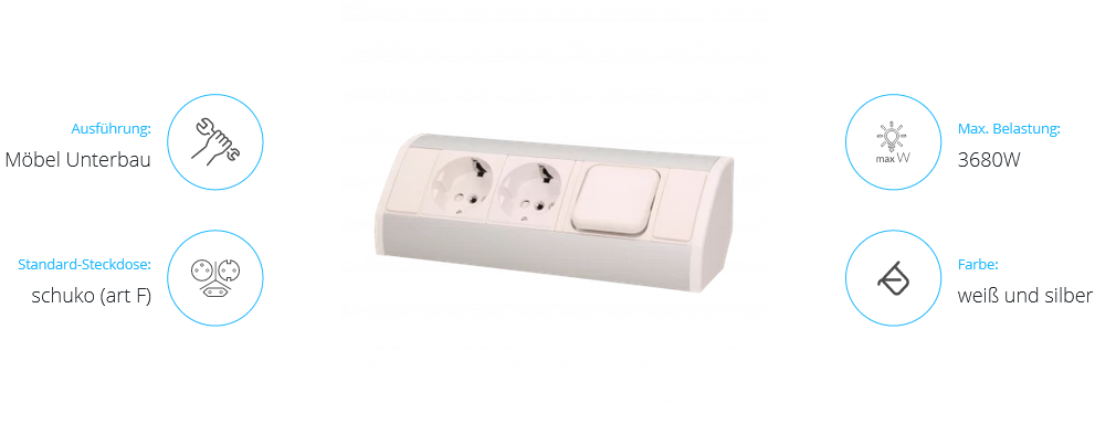 Möbel-Steckdose mit Schalter, 2x2P+Z, Schuko Version , weiß