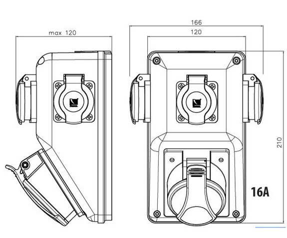 Wandsteckdose Wandverteiler 1 x CEE 16A/400 + 3 x 250 V/16A Schuko vorverdrahtet