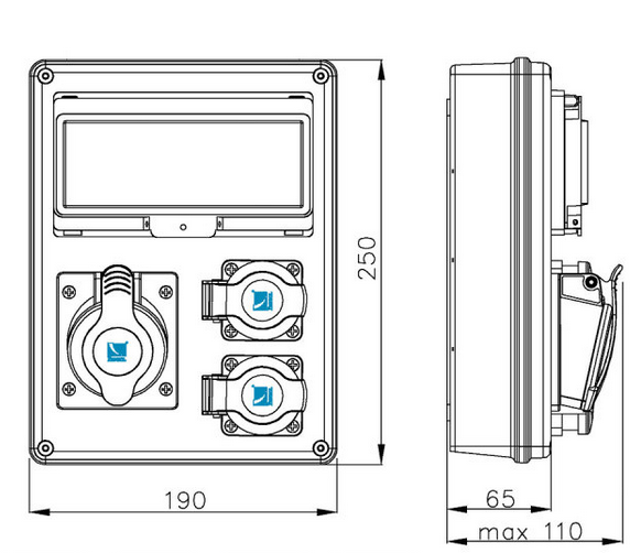 Stromverteiler Baustromverteiler Wandverteiler 1 x CEE 16A + 2 x 230 V/16A verdrahtet
