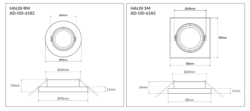 HALISI RM dekorativer Rahmen für Strahler, rund, beweglich, schwarz, MR16/GU10 max 50W