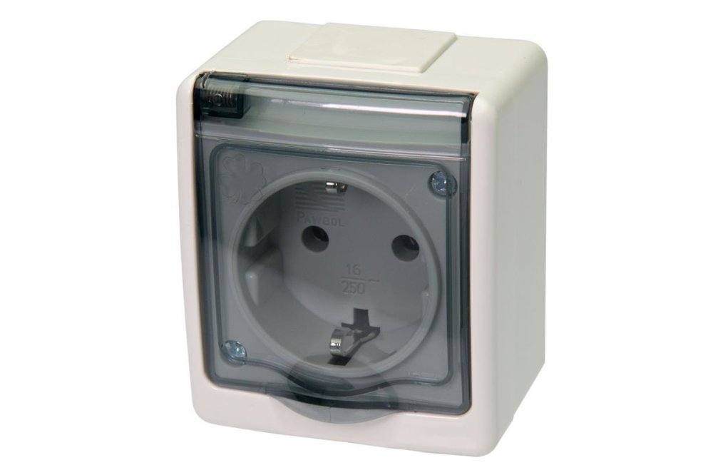 BETA Hermetische Aufputz-Steckdose 1-fach mit Klappdeckel IP44 weiß/transparent