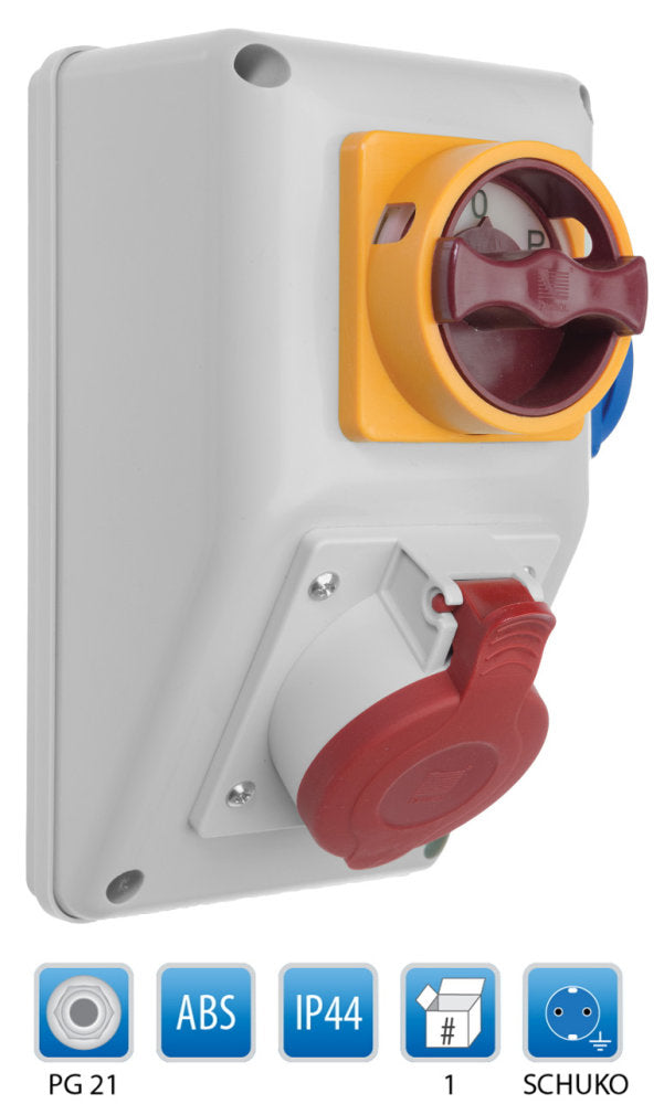 Stromverteiler / Baustromverteiler / Wandverteiler mit Wendeschalter für Rechts- und Linkslauf 1 x CEE 16A + 1 x 230 V/16A verdrahtet