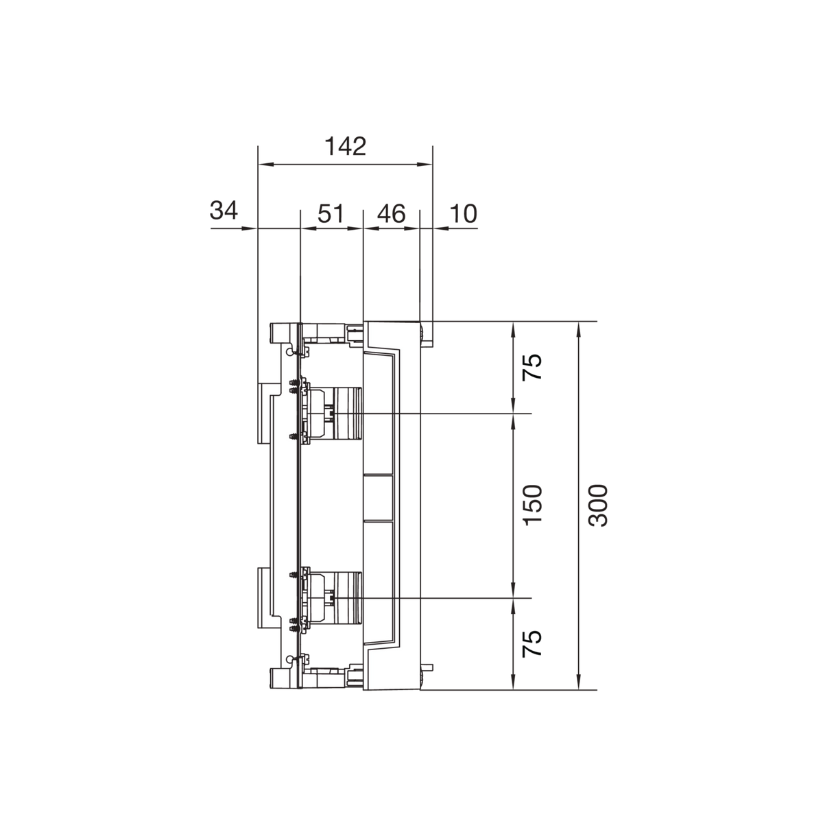 Hager UD22B1 Baustein, universN, 300 × 500mm, für Reiheneinbaugeräte waagerecht, 4 × 12 PLE