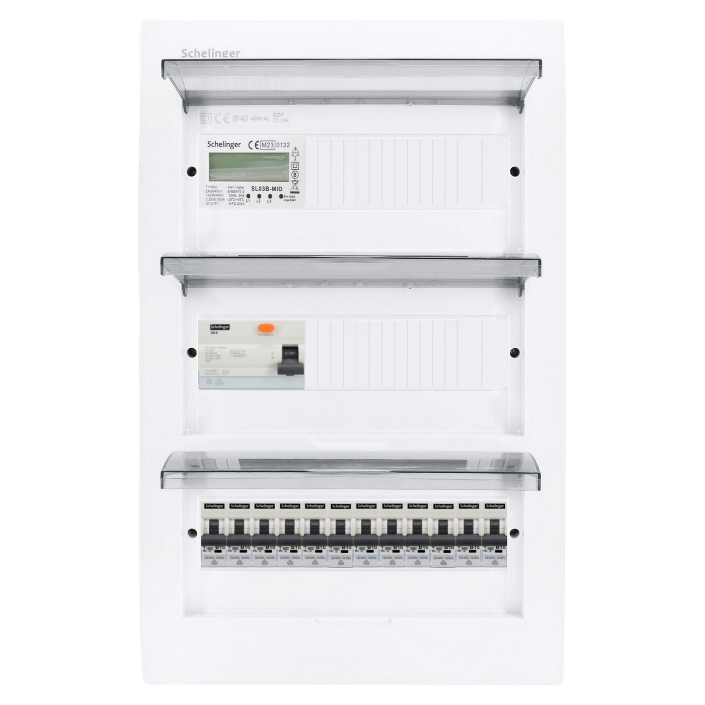 Sicherungskasten, 2,3,4,5 Reihig, Aufputz, Unterputz, Hohlwand, verdrahtet, VDE 1 x FI 40A/30mA + 12 x 1P LS B16