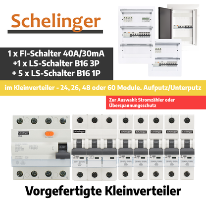 Sicherungskasten, 2,3,4,5 Reihig, Aufputz, Unterputz, Hohlwand, verdrahtet, VDE 1 x FI 40A/30mA + 1 x 3P LS B16 + 5 x 1P LS B16