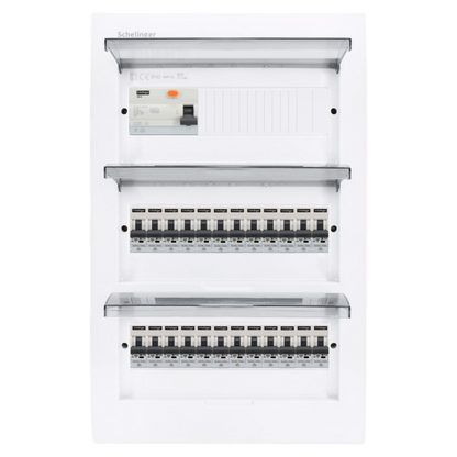 Sicherungskasten,3,4,5 Reihig, Aufputz, Unterputz, Hohlwand, verdrahtet, VDE 1 x FI 40A/30mA + 24 x 1P LS B16