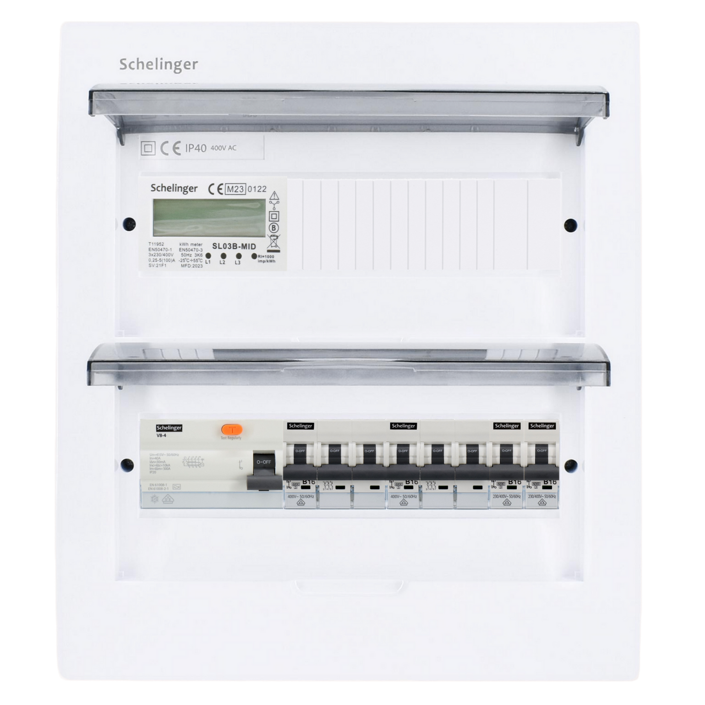 Sicherungskasten, 2,3,4,5 Reihig, Aufputz, Unterputz, Hohlwand, verdrahtet, VDE 1 x FI 40A/30mA + 2 x 3P LS B16 + 2 x 1P LS B16