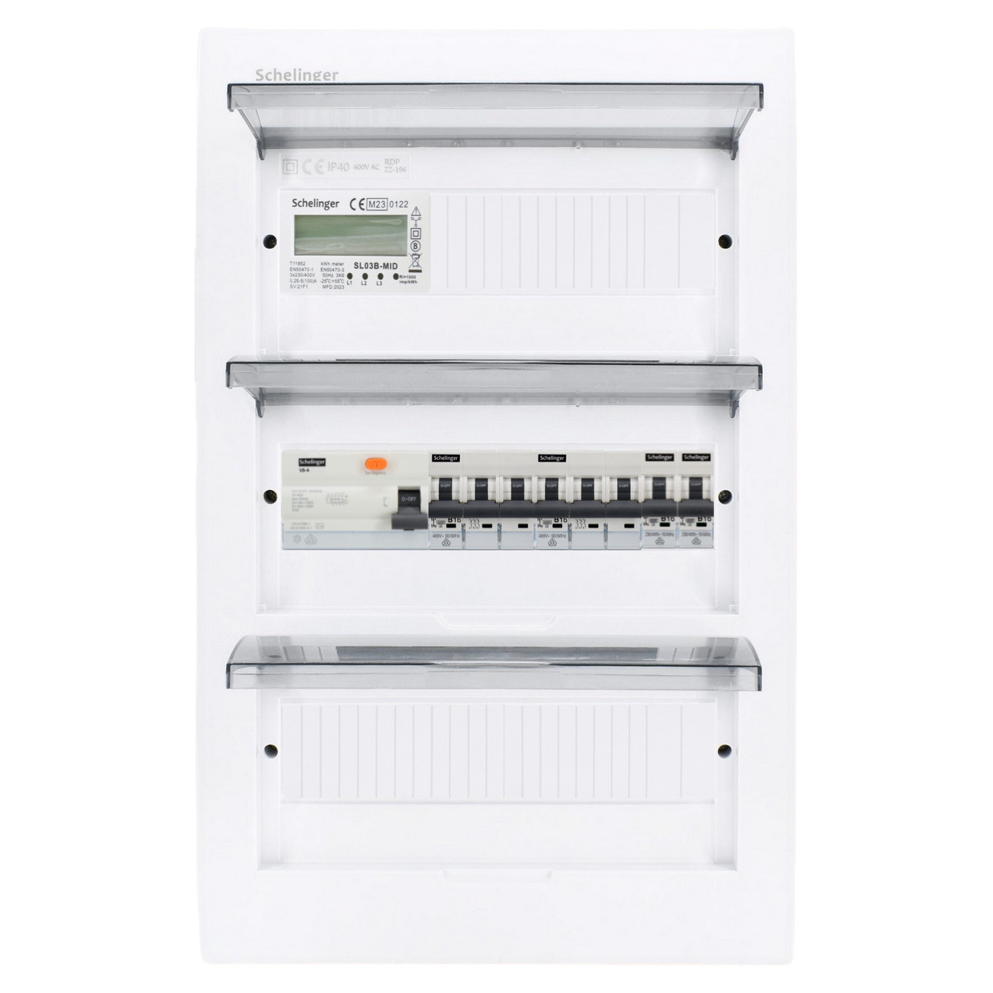 Sicherungskasten, 2,3,4,5 Reihig, Aufputz, Unterputz, Hohlwand, verdrahtet, VDE 1 x FI 40A/30mA + 2 x 3P LS B16 + 2 x 1P LS B16