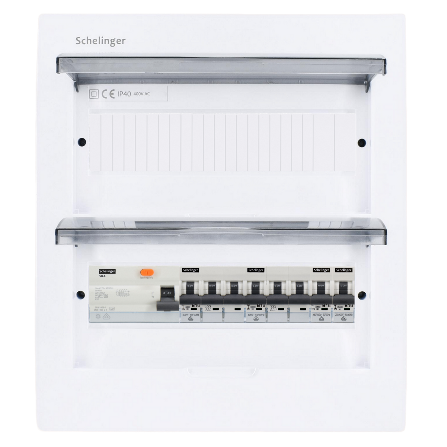 Sicherungskasten, 2,3,4,5 Reihig, Aufputz, Unterputz, Hohlwand, verdrahtet, VDE 1 x FI 40A/30mA + 2 x 3P LS B16 + 2 x 1P LS B16