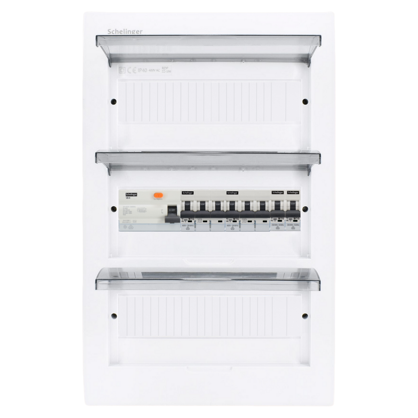 Sicherungskasten, 2,3,4,5 Reihig, Aufputz, Unterputz, Hohlwand, verdrahtet, VDE 1 x FI 40A/30mA + 2 x 3P LS B16 + 2 x 1P LS B16