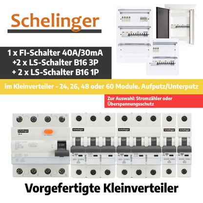 Sicherungskasten, 2,3,4,5 Reihig, Aufputz, Unterputz, Hohlwand, verdrahtet, VDE 1 x FI 40A/30mA + 2 x 3P LS B16 + 2 x 1P LS B16