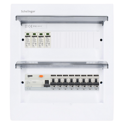 Sicherungskasten, 2,3,4,5 Reihig, Aufputz, Unterputz, Hohlwand, verdrahtet, VDE 1 x FI 40A/30mA + 8 x 1P LS B16