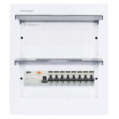 Sicherungskasten, 2,3,4,5 Reihig, Aufputz, Unterputz, Hohlwand, verdrahtet, VDE 1 x FI 40A/30mA + 8 x 1P LS B16