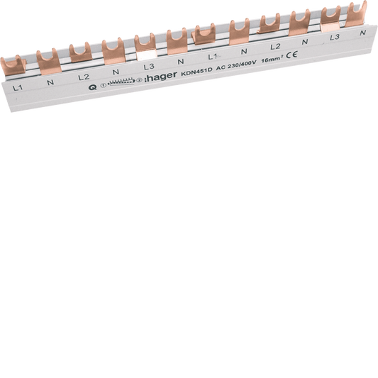 Hager KDN451D Phasenschiene mit Gabelanschluss, 3P+N, 12 Module