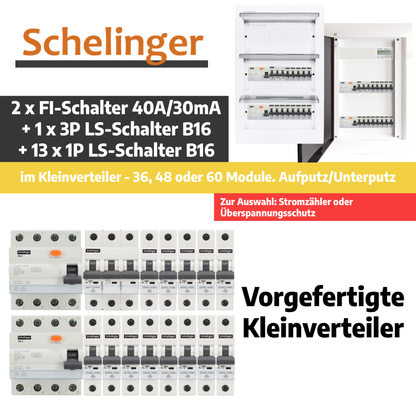 Sicherungskasten,3,4,5 Reihig, Aufputz, Unterputz, Hohlwand, verdrahtet, VDE 2 x FI 40A/30mA + 1 x 3P LS B16 + 13 x 1P LS B16