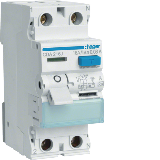 Hager CDA216J FI-Schutzschalter, 2P, 16A, 30mA, Typ A