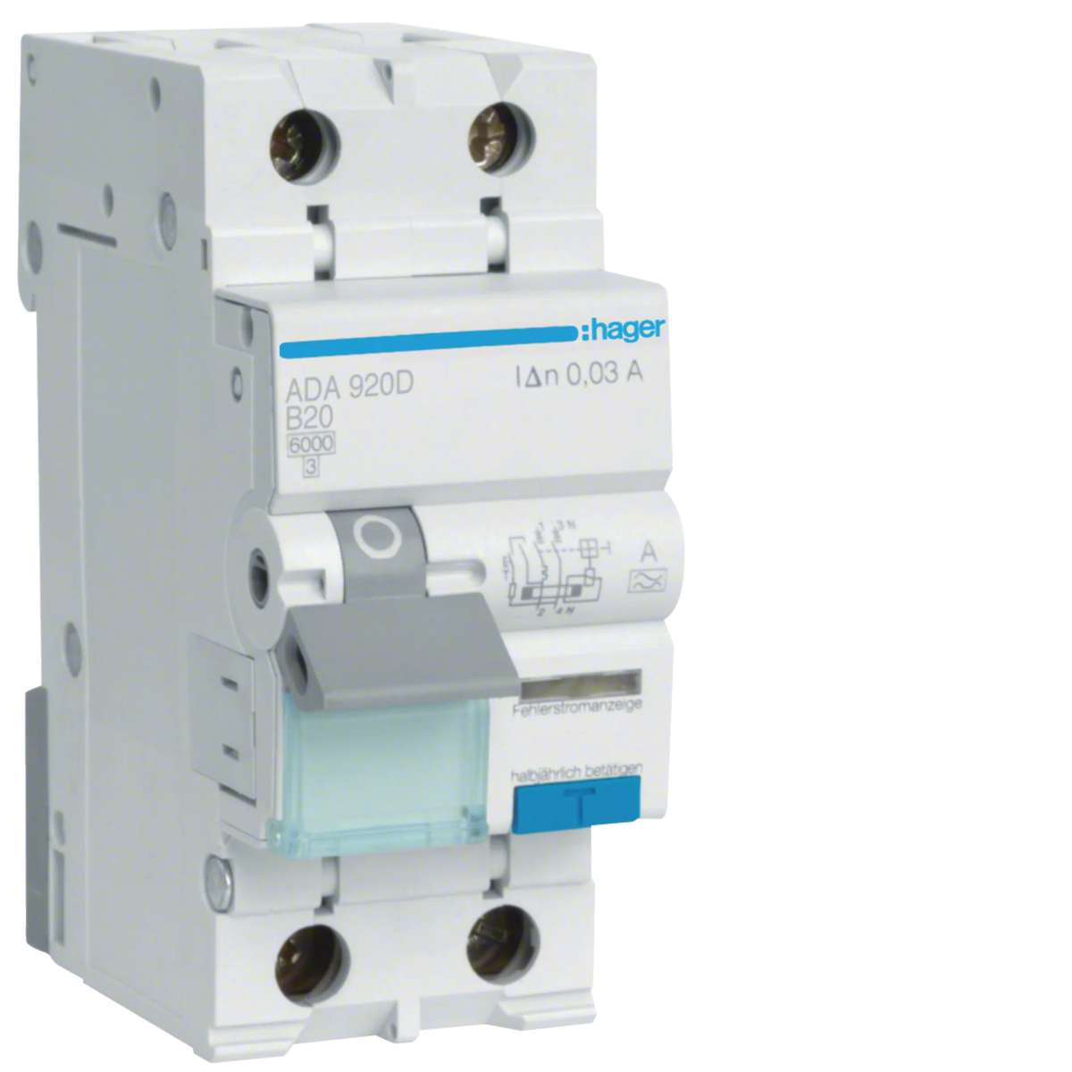 Hager ADA920D FI/LS-Schalter, 1P+N, 6kA, B20, 30mA, Typ A
