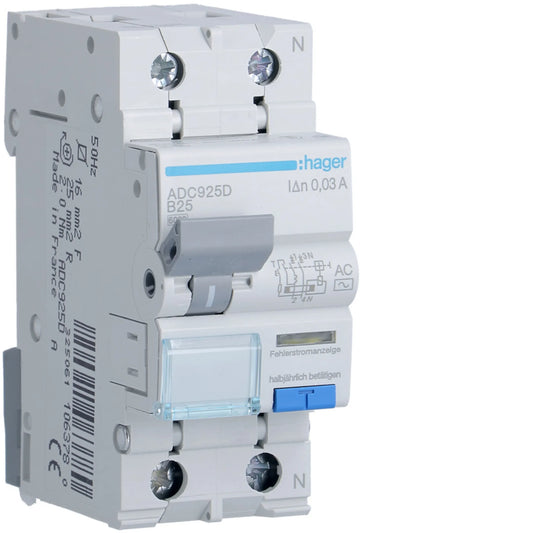 Hager ADC925D FI/LS-Schalter, 1P+N, 6kA, B25, 30mA, Typ AC