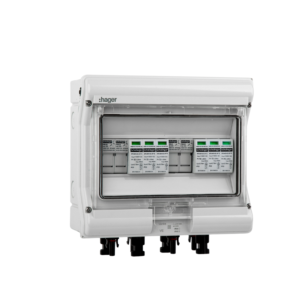 Hager Solar Anschlusskasten für 2 PV-Strings in Frontansicht
