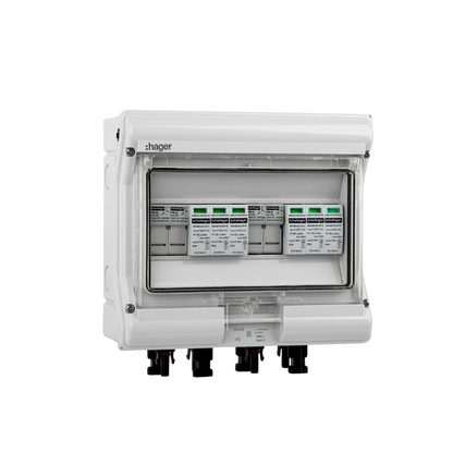 Hager Solar Anschlusskasten für 2 PV-Strings in Frontansicht