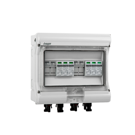 Hager Solar Anschlusskasten für 2 PV-Strings in Frontansicht