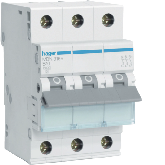 Hager MBN316E Leitungsschutzschalter, 3-polig, B16, 16 A