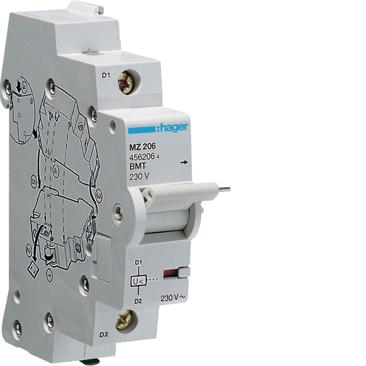 Hager MZ206 Unterspannungsauslöser für MCB RCBO < 125 A 230 V AC