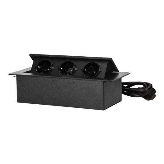 Möbelsteckdose und 1,5 m Kabel, 3x2P+Z (Schuko), schwarz