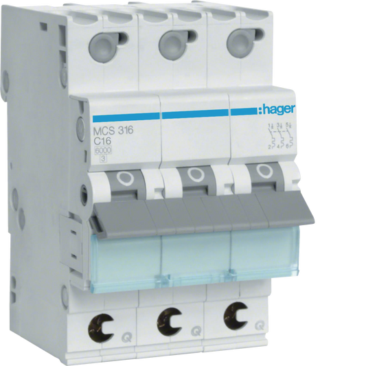 Hager MCS316 Leitungsschutzschalter, 3-polig, C16, QuickConnect