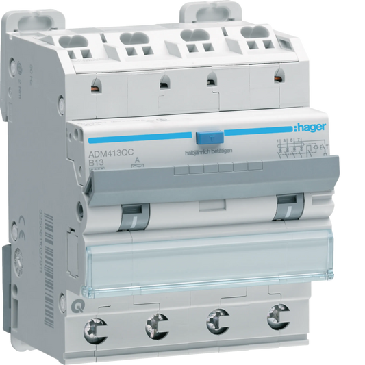 Hager ADM413QC FI/LS-Schalter, 4P, 13A, 6kA, B13, 30mA, Typ A