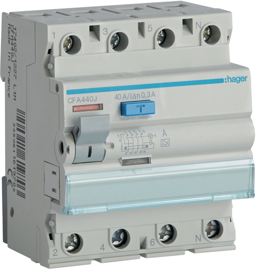 Hager CFA440J FI-Schutzschalter, 4P, 40A, 300mA, Typ A