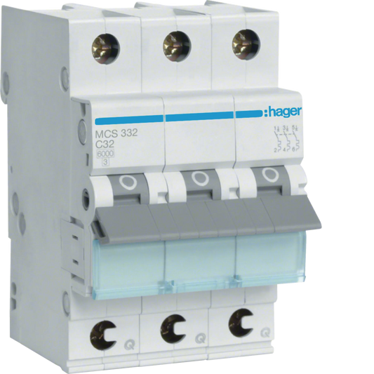 Hager MCS332 Leitungsschutzschalter, 3-polig, C32, QuickConnect