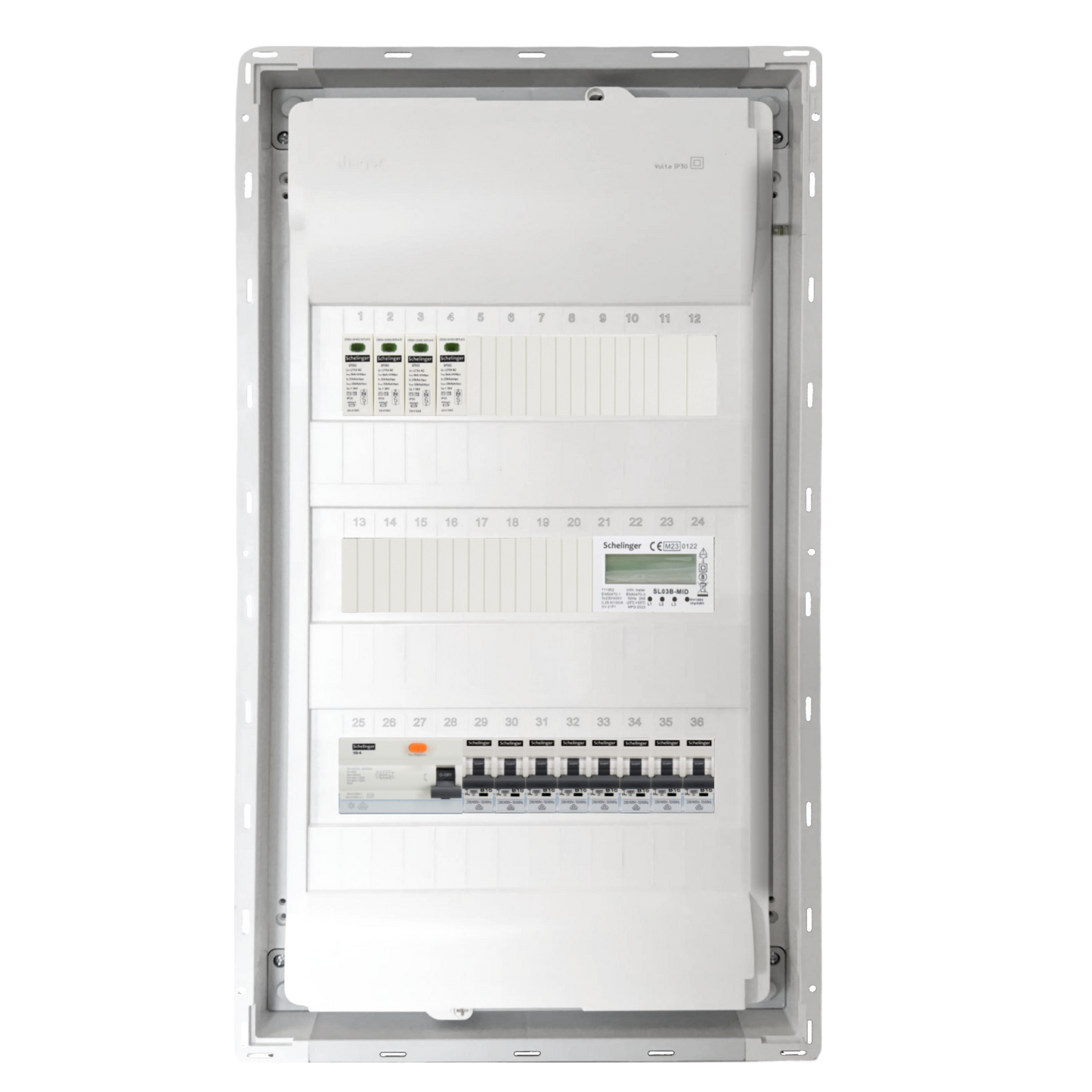 Sicherungskasten, 2,3,4,5 Reihig, Aufputz, Unterputz, Hohlwand, verdrahtet, VDE 1 x FI 40A/30mA + 8 x 1P LS B16