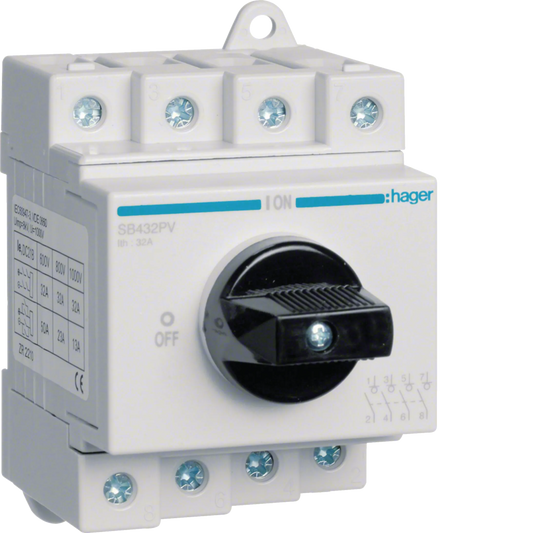 Hager SB432PV Lasttrennschalter 4P 32 A 1000 V DC PV