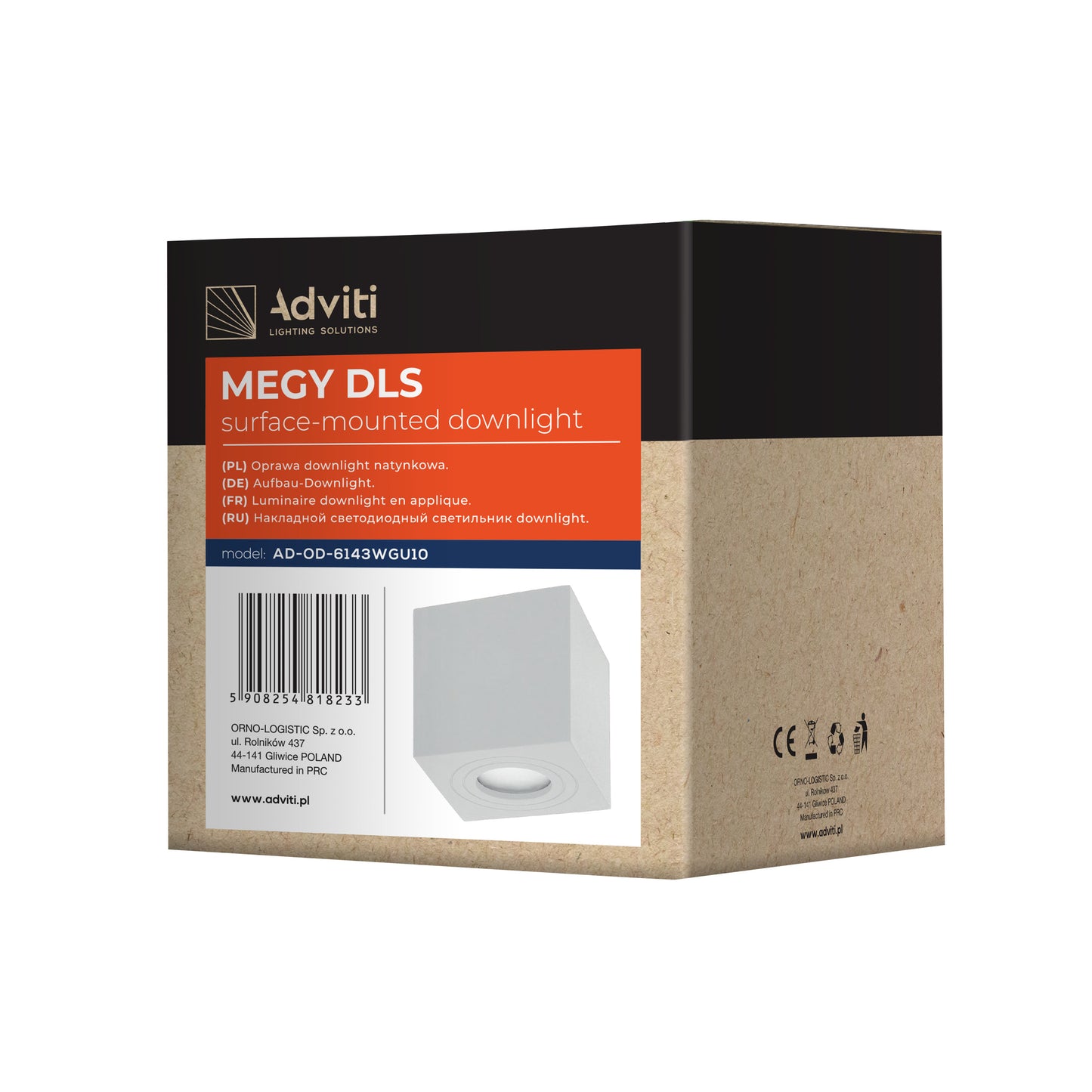 MEGY DLS GU10 Aufbau-Downlight max 50W, IP54, quadratisch, weiß, Aluminium