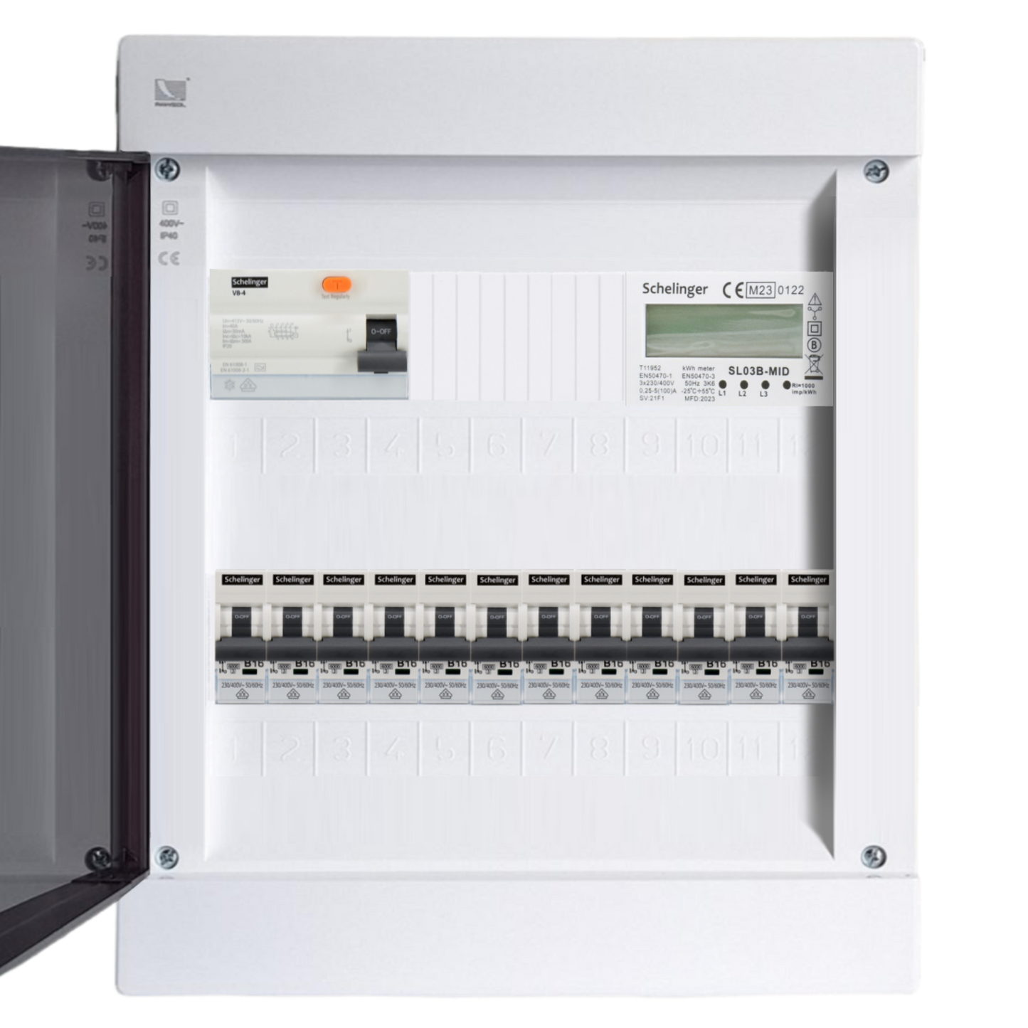 Sicherungskasten, 2,3,4,5 Reihig, Aufputz, Unterputz, Hohlwand, verdrahtet, VDE 1 x FI 40A/30mA + 12 x 1P LS B16