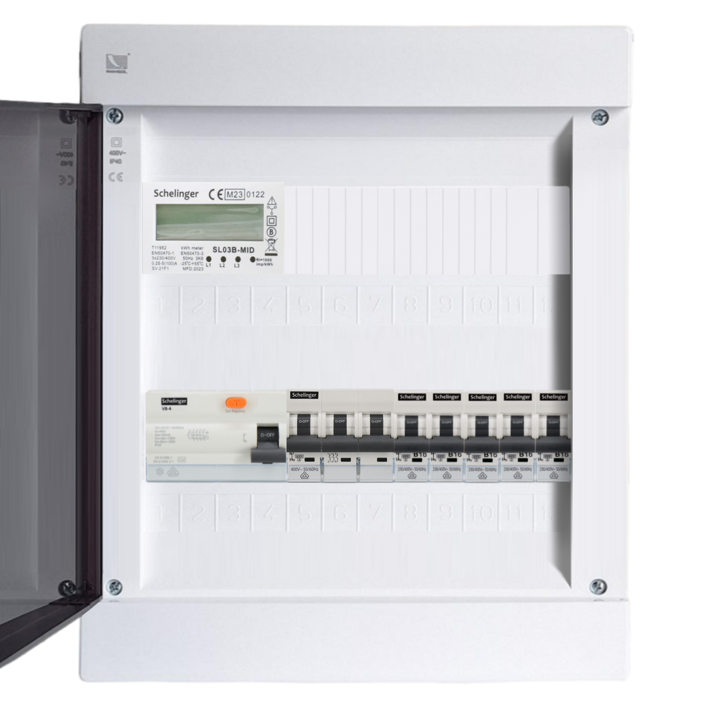 Sicherungskasten, 2,3,4,5 Reihig, Aufputz, Unterputz, Hohlwand, verdrahtet, VDE 1 x FI 40A/30mA + 1 x 3P LS B16 + 5 x 1P LS B16