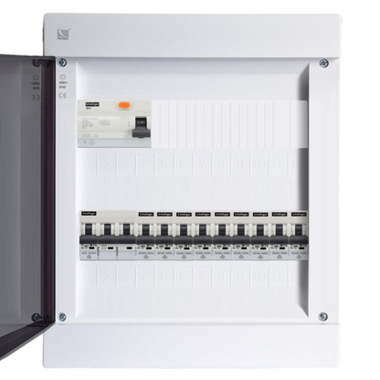 Sicherungskasten, 2,3,4,5 Reihig, Aufputz, Unterputz, Hohlwand, verdrahtet, VDE 1 x FI 40A/30mA + 1 x 3P LS B32  + 9 x 1P LS B16