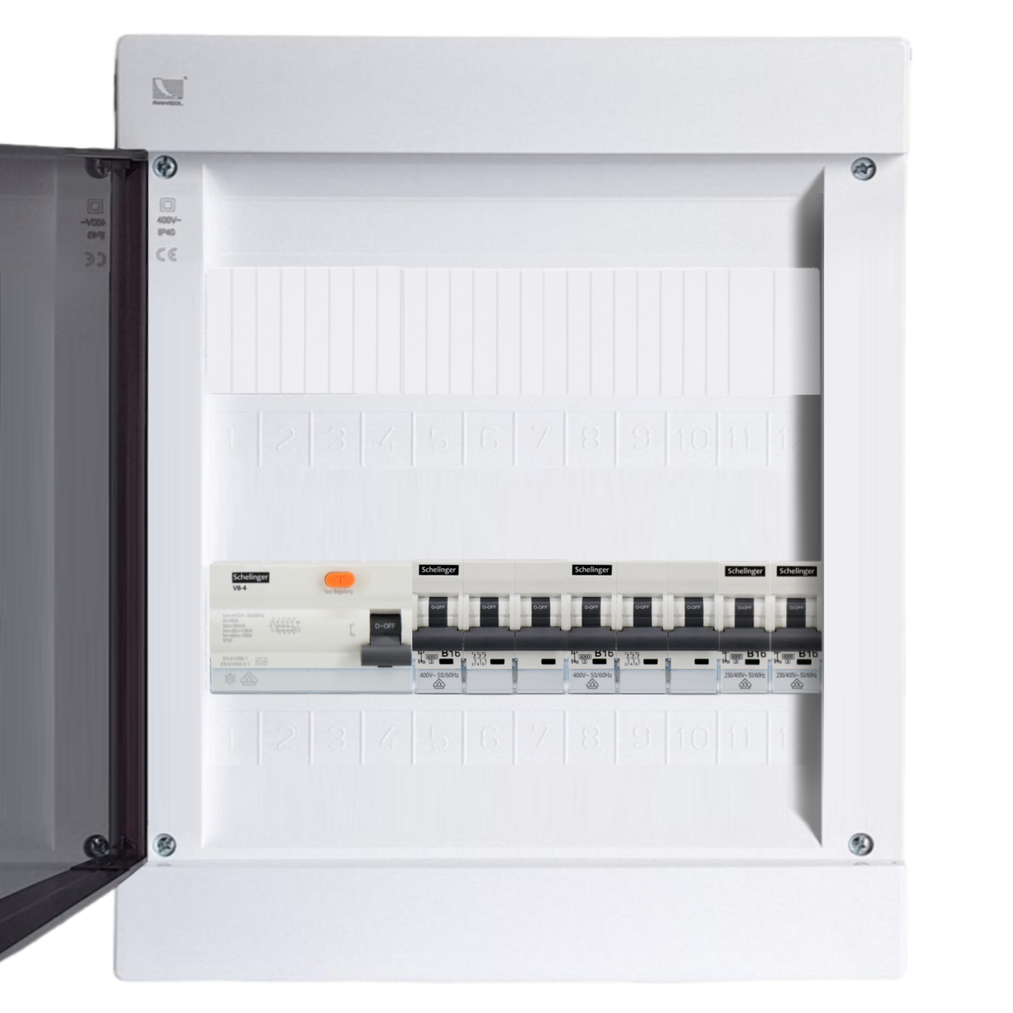 Sicherungskasten, 2,3,4,5 Reihig, Aufputz, Unterputz, Hohlwand, verdrahtet, VDE 1 x FI 40A/30mA + 2 x 3P LS B16 + 2 x 1P LS B16