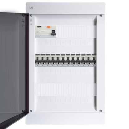 Sicherungskasten, 2,3,4,5 Reihig, Aufputz, Unterputz, Hohlwand, verdrahtet, VDE 1 x FI 40A/30mA + 12 x 1P LS B16
