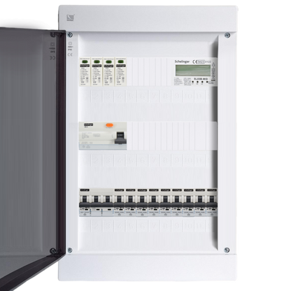 Sicherungskasten, 2,3,4,5 Reihig, Aufputz, Unterputz, Hohlwand, verdrahtet, VDE 1 x FI 40A/30mA + 1 x 3P LS B32  + 9 x 1P LS B16