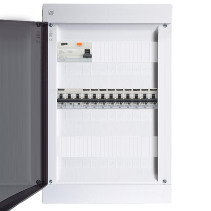Sicherungskasten, 2,3,4,5 Reihig, Aufputz, Unterputz, Hohlwand, verdrahtet, VDE 1 x FI 40A/30mA + 1 x 3P LS B32  + 9 x 1P LS B16